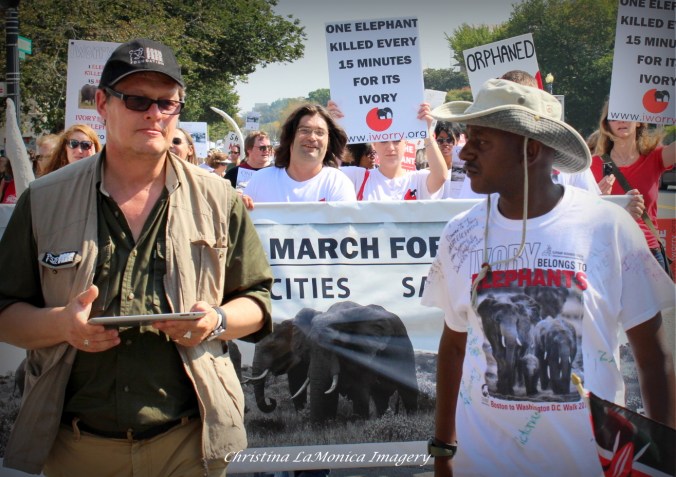 International March for Elephants, Washington, D.C.  Will Travers of Born Free USA with Jim Justus Nyamu of Elephant Neighbors Center.  Photo Credit; Christina LaMonica Imagery